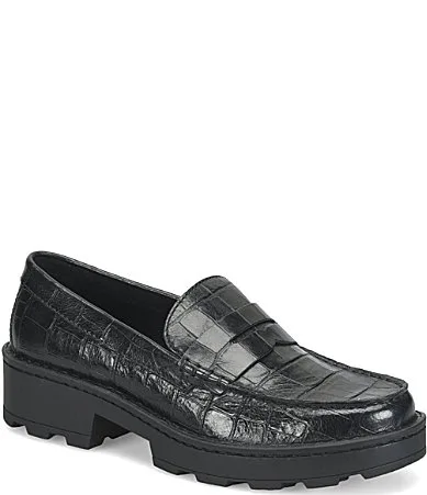 Carrera Crocodile Embossed Leather Lug Sole Platform Penny Loafers by Born