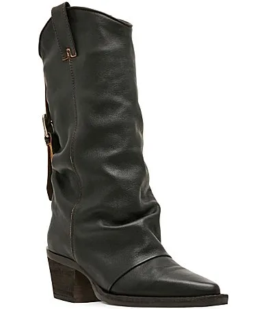 Aldora Distressed Leather Cuffed Backstrap Western Boots by Steve Madden