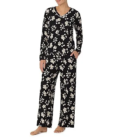 Floral Print Long Sleeve V-Neck Sweater Knit Pajama Set by Tommy Bahama