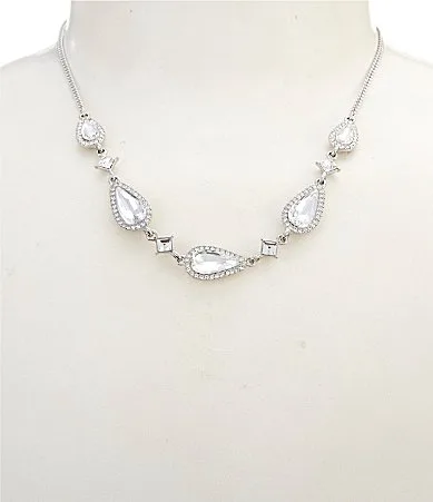 Silver Tone Pear Stone Frontal Collar Necklace