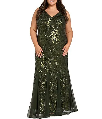 Matte Sequin Mesh Long Dress by R&M Richards