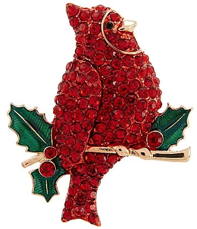 Pave Cardinal on Branch Pin by Merry & Bright