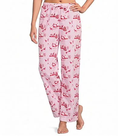 Pink Cabin Print Flannel Drawstring Tie Coordinating Holiday Sleep Pants by Sleep Sense