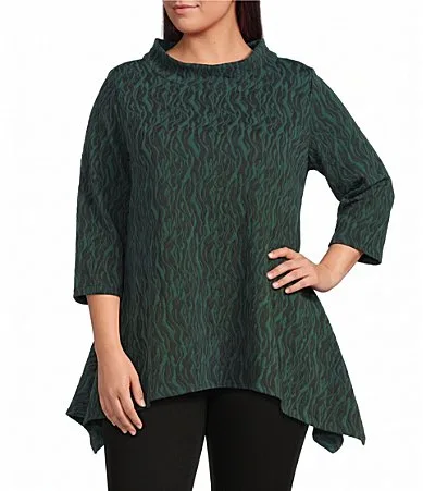 Knit Cowl Neck 3/4 Sleeve Tunic by Calessa