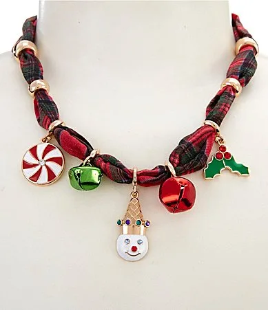 Mr. Bingle Christmas Plaid Charm Scarf Collar Necklace by Merry & Bright