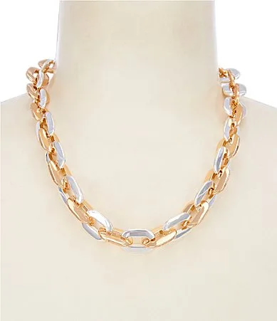 Chunky Two Tone Chain Collar Necklace by Dillards