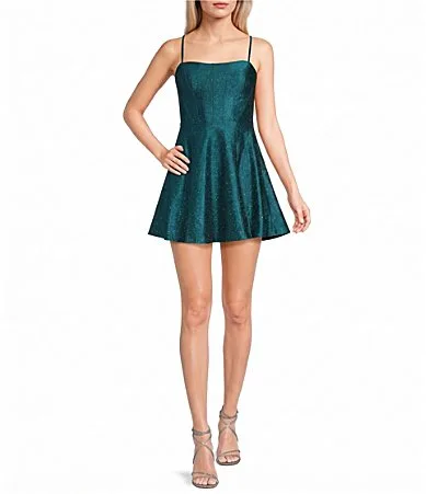 Glitter Satin Sleeveless Fit and Flare Mini Dress by Honey and Rosie