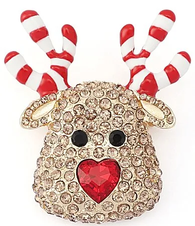 Christmas Candy Cane Reindeer Brooch