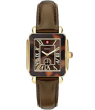 Deco Sport Mid Tortoise Quartz Three-Hand Brown Leather Strap Watch by Michele