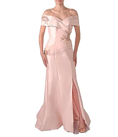 Pleated Off-The-Shoulder Short Sleeve Mermaid Gown