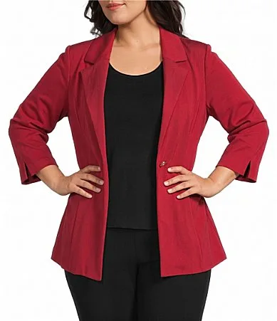 Wrinkle-Resistant Knit Notch Lapel Collar Bracelet Sleeve Single-Button Jacket by Ming Wang