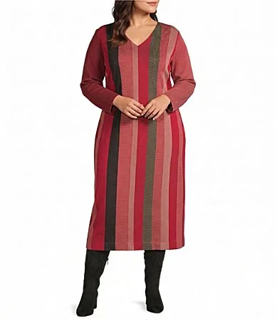 Ming Wang x Anna Marie Lurex Jacquard Knit Striped Midi Dress by Ming Wang