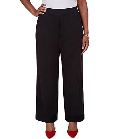 Ponte Scalloped Detail Wide Leg Pants