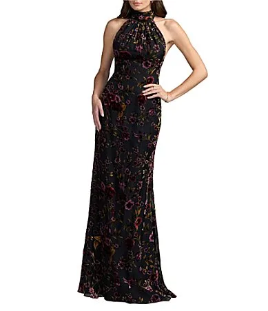 Mac Duggal Sleeveless Velvet Halter Neck Evening Gown by M.A.C.