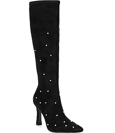 Shawna Pearl Embellished Stretch Tall Boots by Karl Lagerfeld