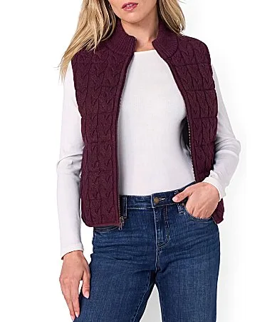 Cable Knit Quilted High Neck Sleeveless Reversible Vest by Liverpool Los Angeles