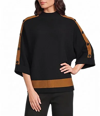 Mock Neck 34 Dolman Sleeve Contrast Trim Sweater by Multiples