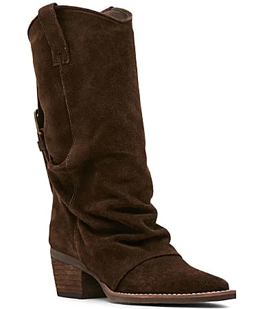Aldora Suede Cuffed Leather Backstrap Western Boots