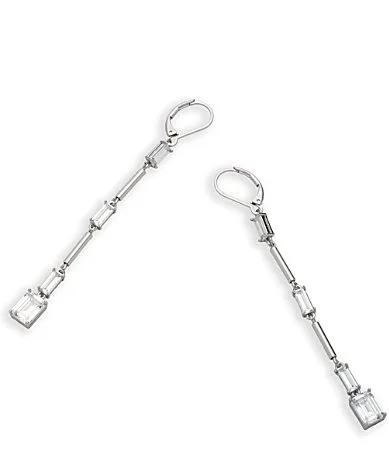 Lauren Ralph Lauren Silver Tone CZ Station Linear Earrings