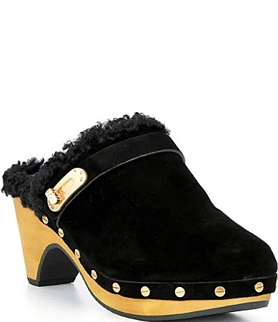 Idella Studded Faux Shearling Lined Clogs by Donna Karan