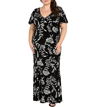 Midnight Petal Sequin Long Dress by R&M Richards