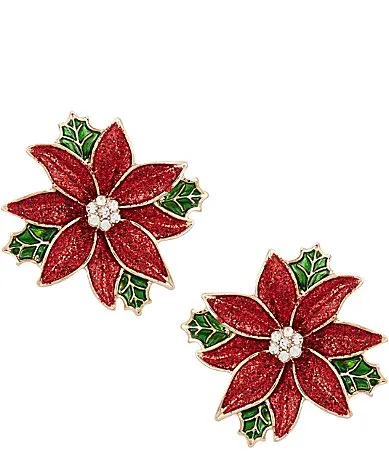 Red Glitter Poinsettia Stud Earrings by Merry & Bright