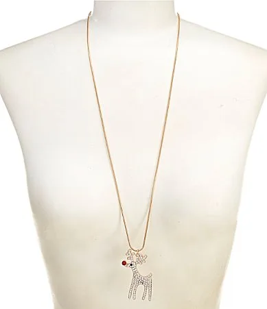 Crystal Pave Rudolph Reindeer Long Pendant Necklace by Merry & Bright