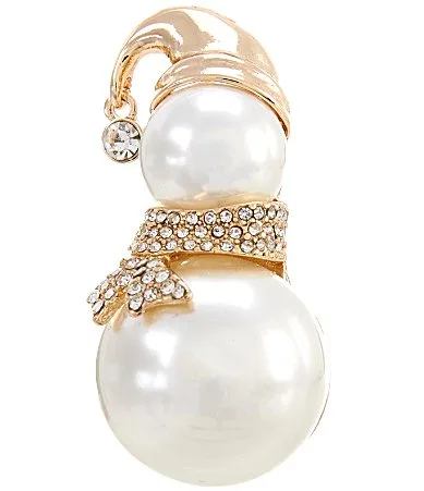 Crystal Pave Double Pearl Snowman Pin by Merry & Bright