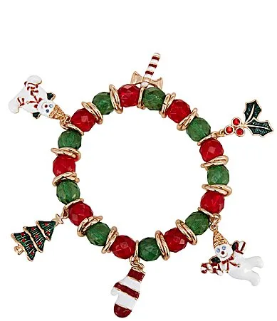 Mr. Bingle Christmas Multi Charm Drop Stretch Bracelet by Merry & Bright