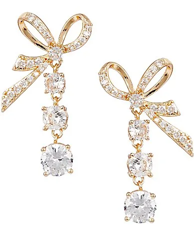 Southern Living x Borrowed & Blue Crystal CZ Pave Bow Stud Graduating Round Stone Linear Earrings by Southern Living