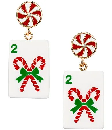 Candy Cane Christmas Mahjong Drop Earrings by Merry & Bright