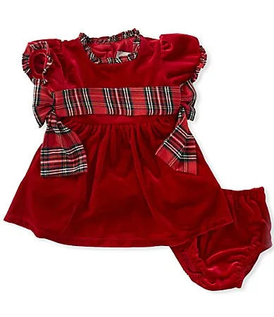 Velvet Tartan Bow Dress by Rare Editions