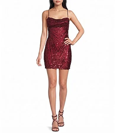 Sequin Sweetheart Drape Neck Sleeveless Bodycon Mini Dress by Honey and Rosie