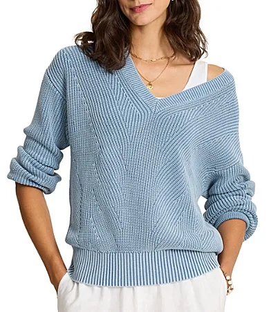 Salt Sea Wash V-Neck Dropped Shoulder Knit Sweater by Tommy Bahama