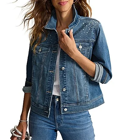 Cool Tide Stretch Denim Point Collar Long Sleeves Embellished Front Yoke Jacket by Tommy Bahama