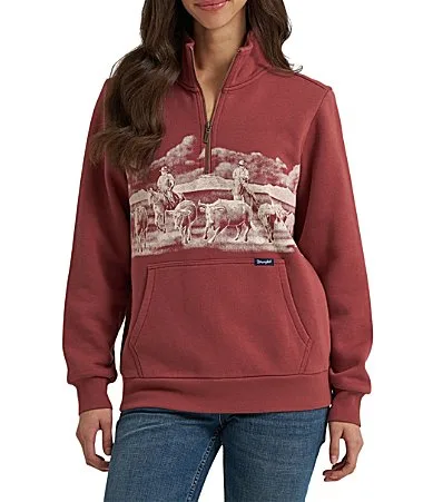 Wild West Mock-Neck Quarter-Zip Sweatshirt by Wrangler