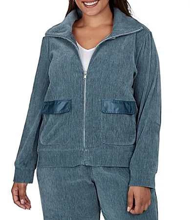 Coordinating Velveteen Portrait Collar Long Sleeve Zip Front Jacket by Ruby Rd