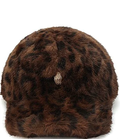 Kurt Geiger London Shaggy Leopard Faux Fur Baseball Hat by Kurt Geiger