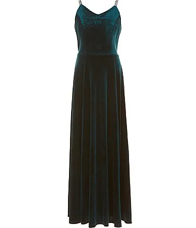 Rhinestone-Shoulder-Strap Velvet Dress by Xtraordinary