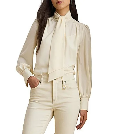 Lauren Ralph Lauren Georgette Self-Tie Neck Long Sleeve Blouse by Ralph Lauren