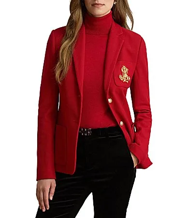 Lauren Ralph Lauren Stretch Pique Notch Lapel Long Sleeve Blazer by Ralph Lauren