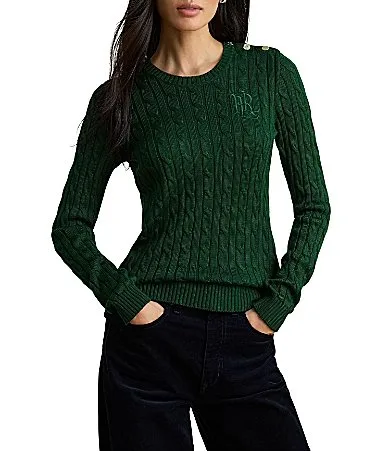 Lauren Ralph Lauren Cable Knit Crew Neck Long Sleeve Sweater Top
