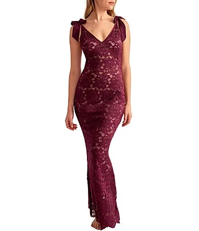 Stretch Lace Bow Amour Long Gown by Rya Collection