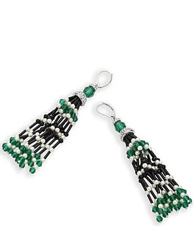 Lauren Ralph Lauren Silver Tone Pave Deco Linear Earrings by Ralph Lauren