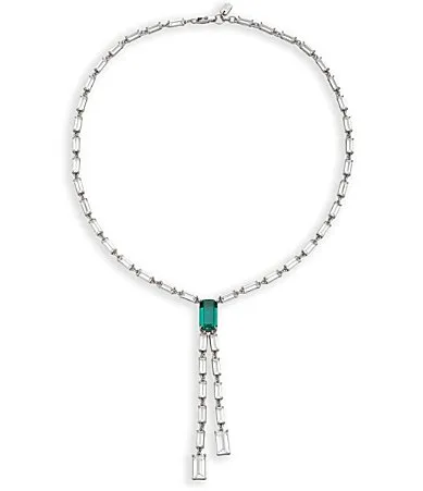 Lauren Ralph Lauren Silver Tone Emerald Baguette Y Necklace by Ralph Lauren
