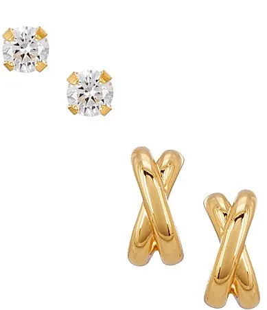 Crystal Stud & Huggie Hoop Earring Set by Argento Vivo