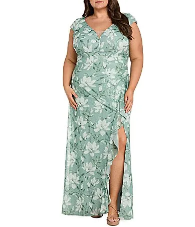 Floral Print V-Neck Dress by R&M Richards
