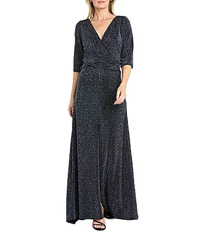 Textured Metallic Knit Dress by R&M Richards