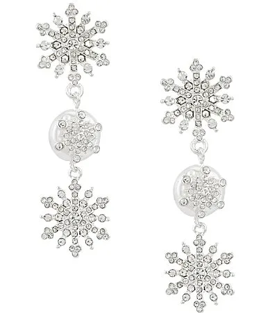 Crystal Pave Snowflake Pearl Linear Drop Earrings by Merry & Bright
