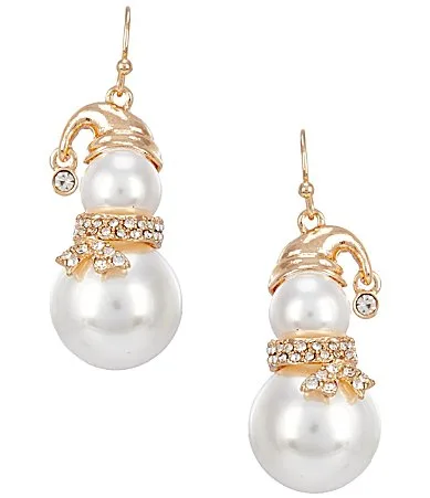 Snowman Double Pearl Drop Earrings by Merry & Bright